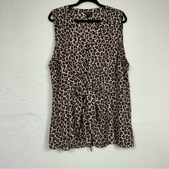 Torrid Brown Animal Print Sleeveless Blouse Womens 3X Tie Waist Buttons Fall Top - Picture 1 of 13
